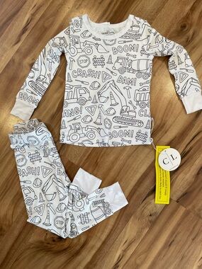 NWT Caden Lane Colorable Construction Zone Bamboo Pajamas Toddler 2T